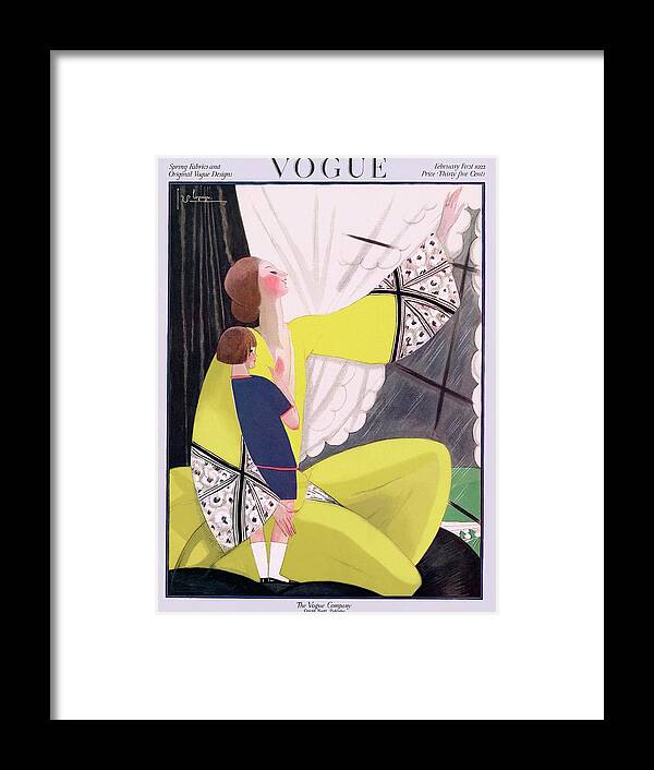 Illustration Framed Print featuring the photograph A Vogue Cover Of A Mother And Daughter by Georges Lepape