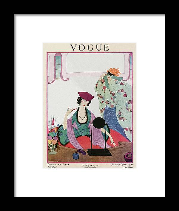 Illustration Framed Print featuring the photograph A Vogue Cover Of A Woman Applying Makeup by Helen Dryden