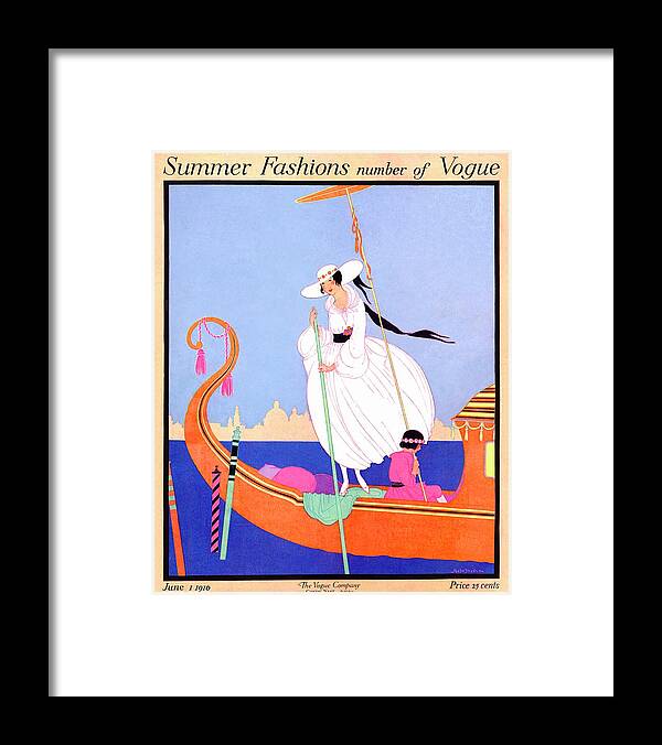 Illustration Framed Print featuring the photograph A Vogue Cover Of A Woman On A Gondola by Helen Dryden