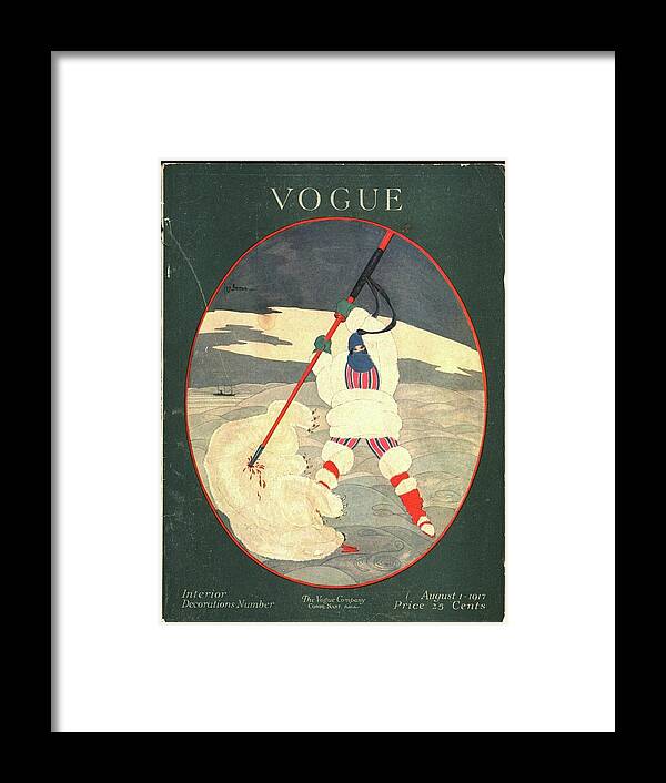 Illustration Framed Print featuring the photograph A Vogue Cover Of A Woman Spearing A Polar Bear by Georges Lepape