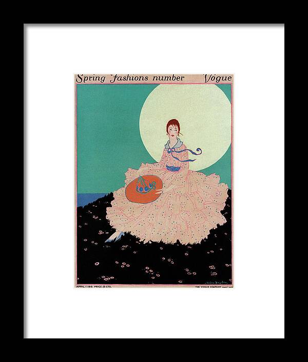 Illustration Framed Print featuring the photograph A Vogue Cover Of A Woman Wearing A Pink Dress by Helen Dryden