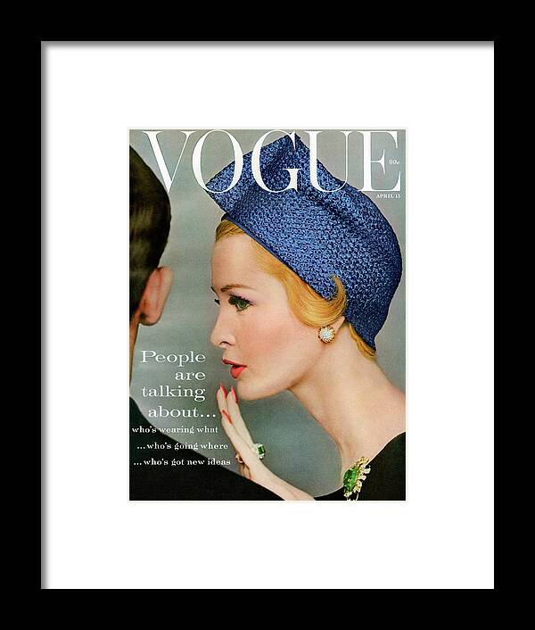 Fashion Framed Print featuring the photograph A Vogue Cover Of Sarah Thom Wearing A Blue Hat by Richard Rutledge