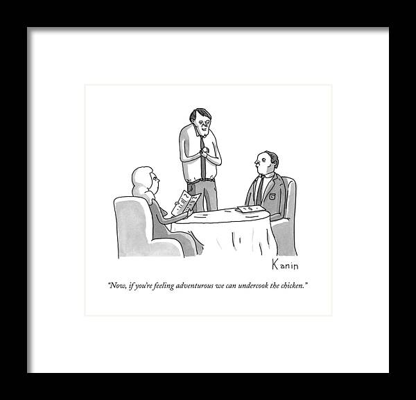 Restaurant Framed Print featuring the drawing A Waiter Speaks To A Couple At A Restaurant by Zachary Kanin