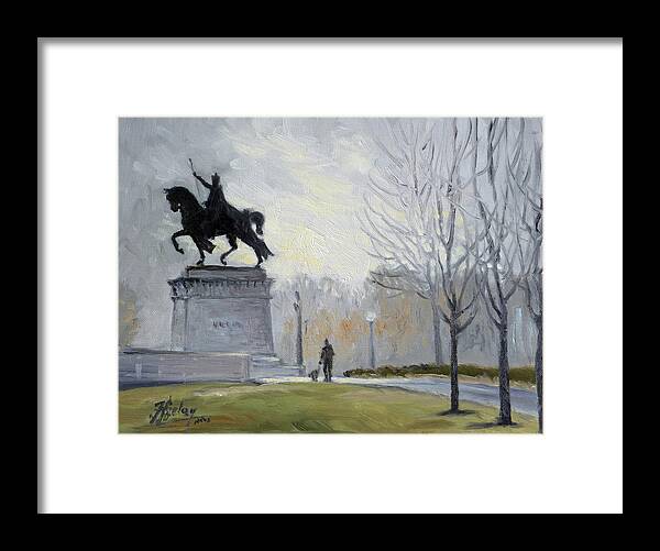 Saint Louis Paintings Framed Print featuring the painting A walk in Forest Park in St.Louis by Irek Szelag