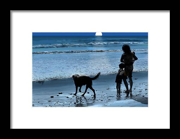 Moonlight Framed Print featuring the photograph A Walk on the Beach by Mike Flynn