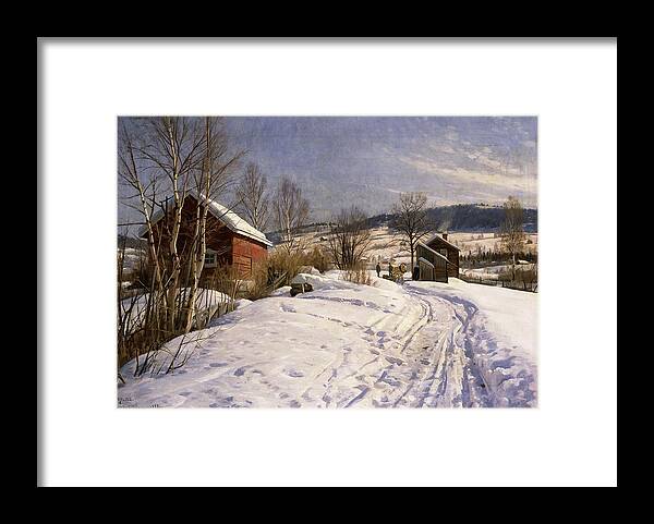 1922 Framed Print featuring the painting A Winter Landscape Lillehammer by Peder Monsted