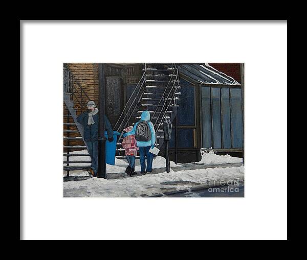 Urban Scenes Framed Print featuring the painting A Winter Walk on Wellington by Reb Frost