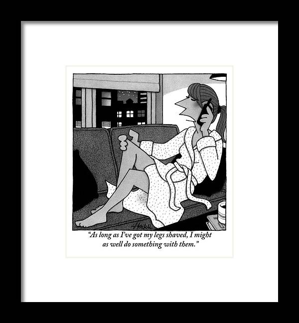 Legs Framed Print featuring the drawing A Woman In A Robe On A Couch Speaking by William Haefeli