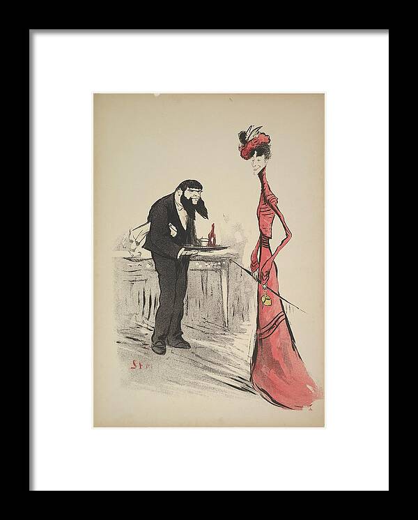 Goursat Framed Print featuring the drawing A Woman In Red And A Waiter by Georges Goursat [Sem]