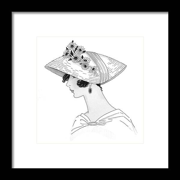 Fashion Framed Print featuring the digital art A Woman Wearing A Leghorn Hat by Claire Avery