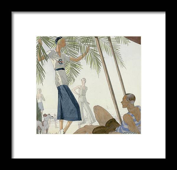 Water Framed Print featuring the digital art A Woman Wearing Patou Clothing At The Beach by Jean Pages