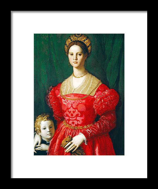 A Young Woman And Her Little Boy Framed Print featuring the painting A Young Woman and Her Little Boy by Bronzino