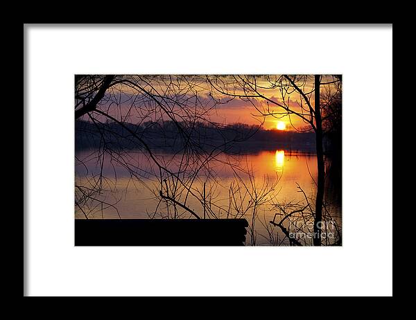Bench Framed Print featuring the photograph Abandoned At Sunset by Tina Hailey