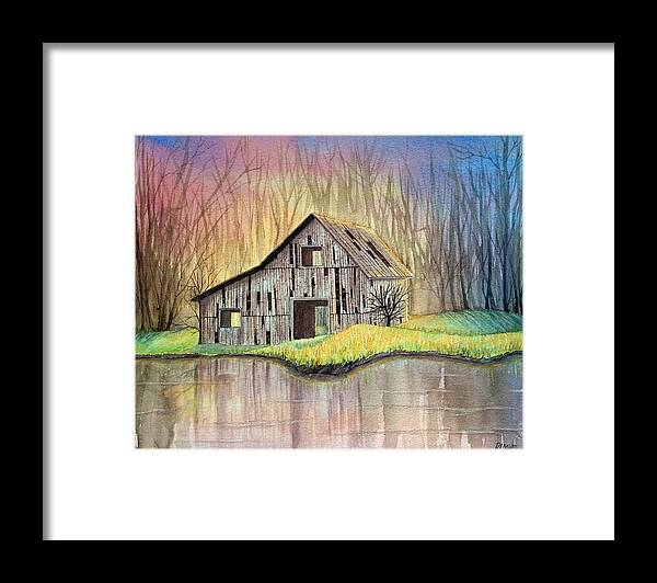 Barn Framed Print featuring the painting Abandoned by the Water by Rebecca Davis