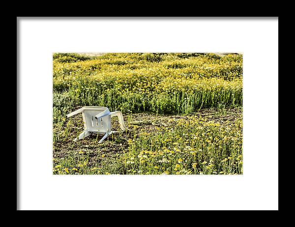 Flower Fields Framed Print featuring the digital art Abandoned Chair by Photographic Art by Russel Ray Photos