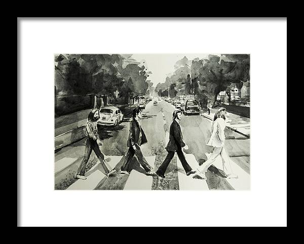 The Beatles Framed Print featuring the painting Abbey Road by Bekim M