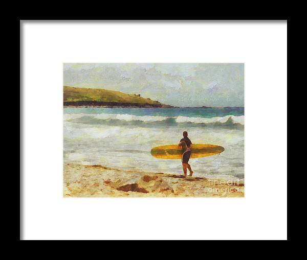 Fine Art Framed Print featuring the painting About to surf by Pixel Chimp