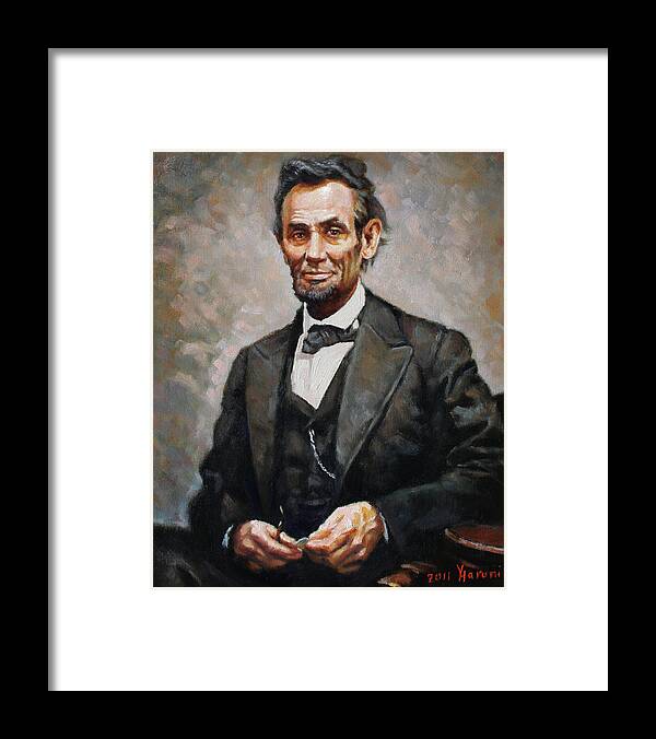 Abraham Lincoln Framed Print featuring the painting Abraham Lincoln by Ylli Haruni