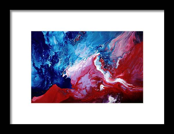 Blue Abstract Framed Print featuring the painting Abstract Art Blue Red White by Kredart by Serg Wiaderny