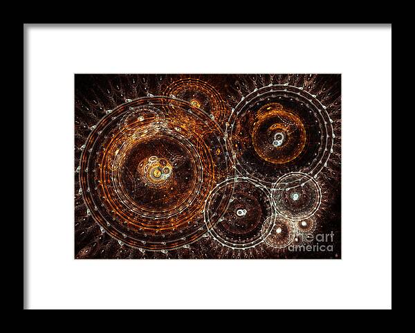 Time Framed Print featuring the digital art Abstract bronze circle fractal by Martin Capek