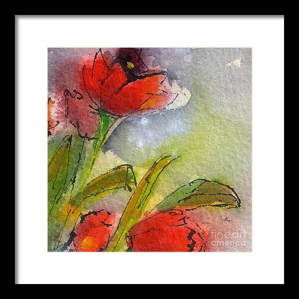 Abstract Framed Print featuring the painting Abstract Modern Red Tulips Watercolor by Ginette Callaway