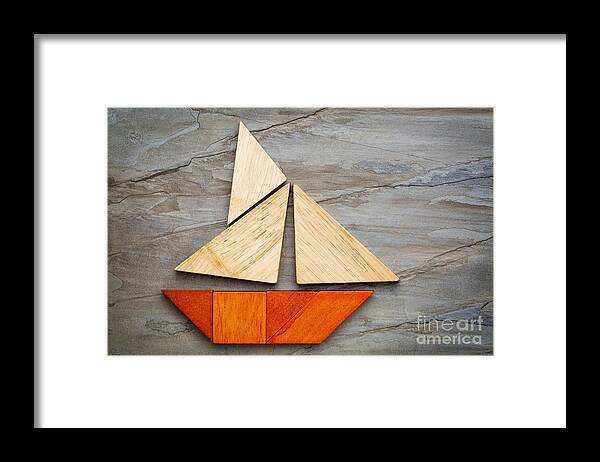 Chinese Framed Print featuring the photograph Abstract Sailboat From Tangram Puzzle by Marek Uliasz