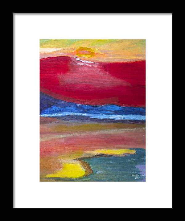 Red Framed Print featuring the painting Abstract Sunet by Dick Bourgault