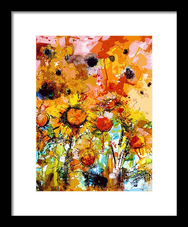 Sunflowers Framed Print featuring the painting Abstract Sunflowers Contemporary Expressive Art by Ginette Callaway