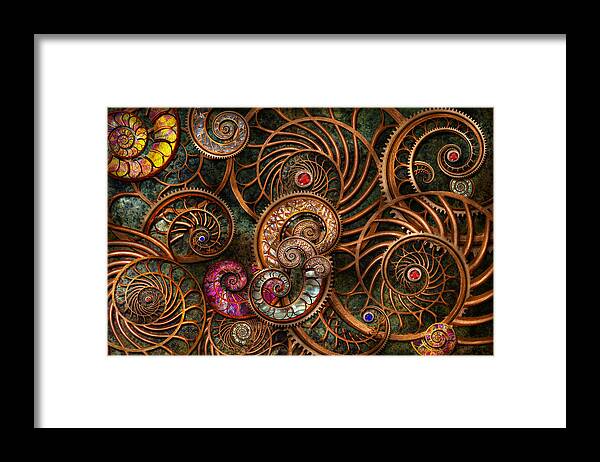 Steampunk Framed Print featuring the digital art Abstract - The wonders of Sea by Mike Savad