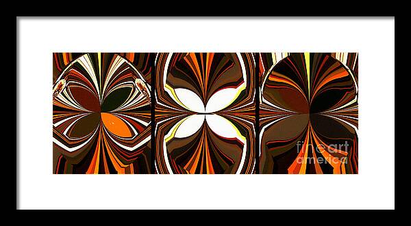Abstract Triptych Framed Print featuring the digital art Abstract Triptych - Brown - Orange by Barbara A Griffin