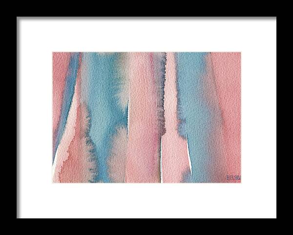 Abstract Framed Print featuring the painting Abstract Watercolor Painting - Coral and Teal Blue Wide Stripes by Beverly Brown