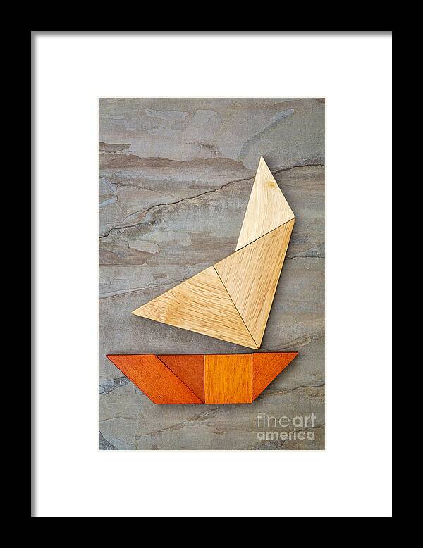 Chinese Framed Print featuring the photograph Abstract Yacht From Tangram Puzzle by Marek Uliasz