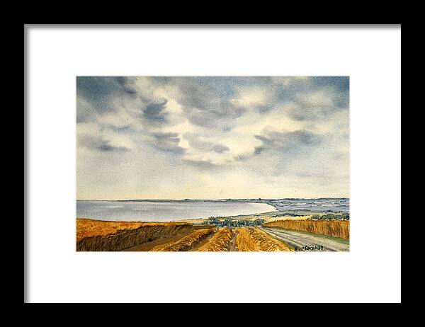 Glenn Marshall Framed Print featuring the painting Across the Bay to Barmston by Glenn Marshall
