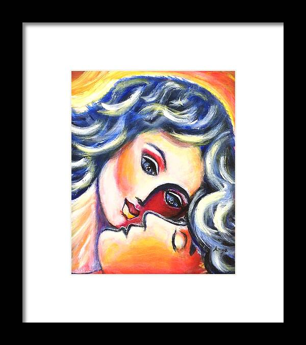 Lady Admiring Sleeping Man Framed Print featuring the painting Adoration by Anya Heller