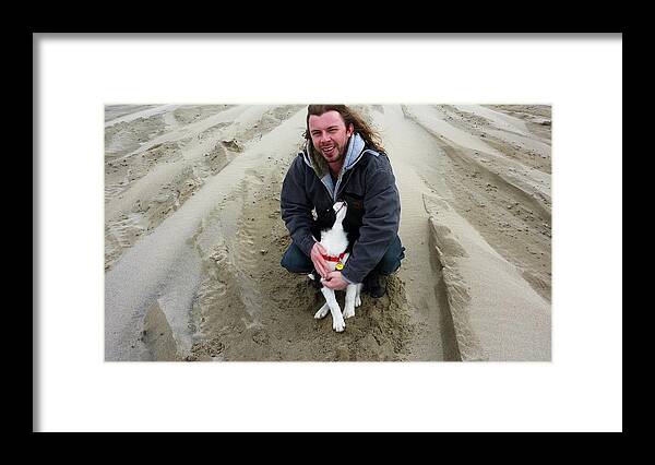 Dog And Master On The Beach Framed Print featuring the photograph Adoring Look by Susan Garren