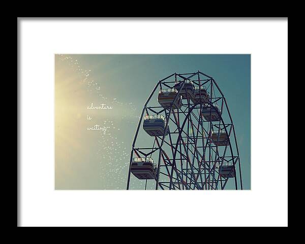 Fine Art Photography Print Of A Carnival Ferris Wheel On A Clear Summertime Day. Bokeh Hearts Framed Print featuring the photograph Adventure is Waiting by Robin Dickinson