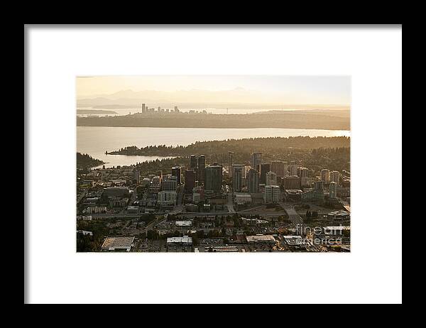 Bellevue Skyline Framed Print featuring the photograph Aerial view of Bellevue skyline by Jim Corwin