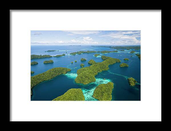 Tropical Climate Framed Print featuring the photograph Aerial View Of Islands Of Palau by Reinhard Dirscherl