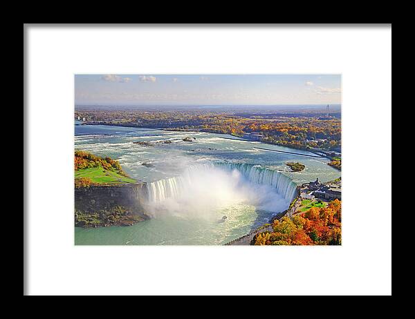 Scenics Framed Print featuring the photograph Aerial View Of Niagara Falls In Autumn by Orchidpoet