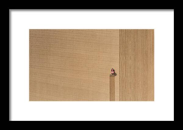 Working Framed Print featuring the photograph Aerial View of Plowing Fields by Tunart