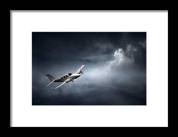 Aeroplane Framed Print featuring the photograph Risk - Aeroplane in thunderstorm by Johan Swanepoel