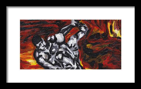 Acrylique Maroufle Sur Bois Framed Print featuring the painting Affrontement by Hatin Josee