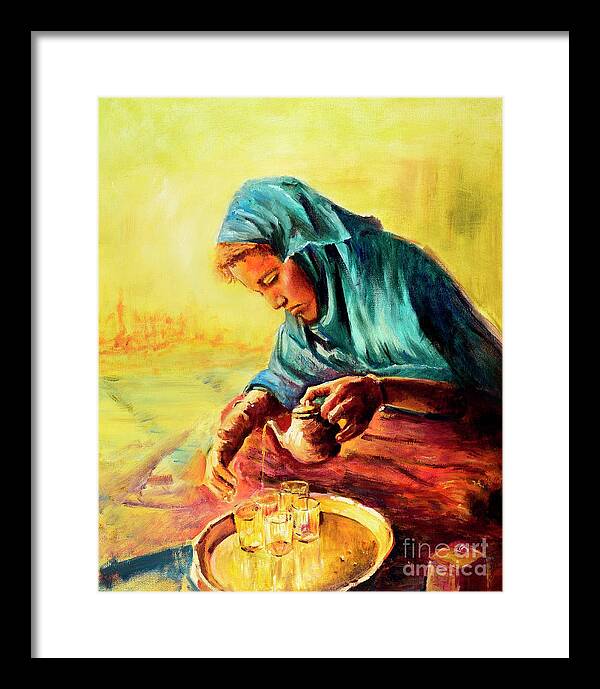 African Chai Tea Lady Painting Framed Print featuring the painting African Chai Tea Lady by Sher Nasser Artist