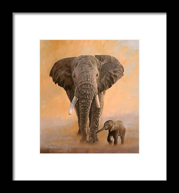 Elephant Framed Print featuring the painting African Elephants by David Stribbling