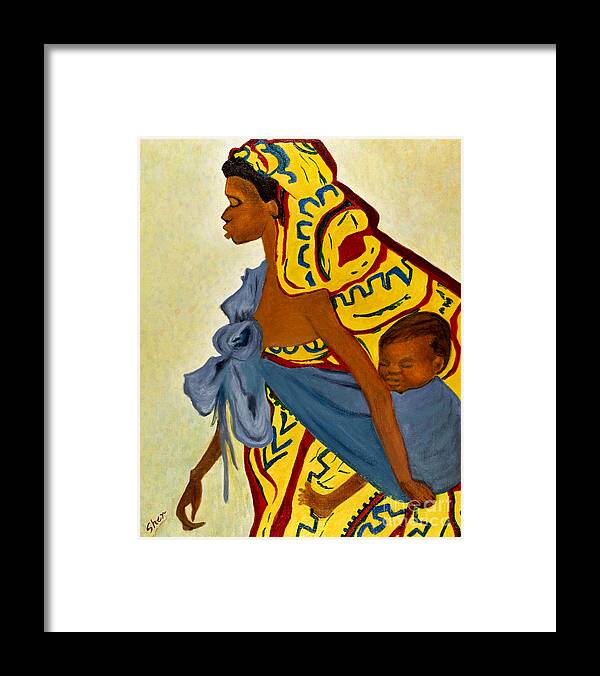 Africa Framed Print featuring the painting Mama Toto African Mother and Child by Sher Nasser