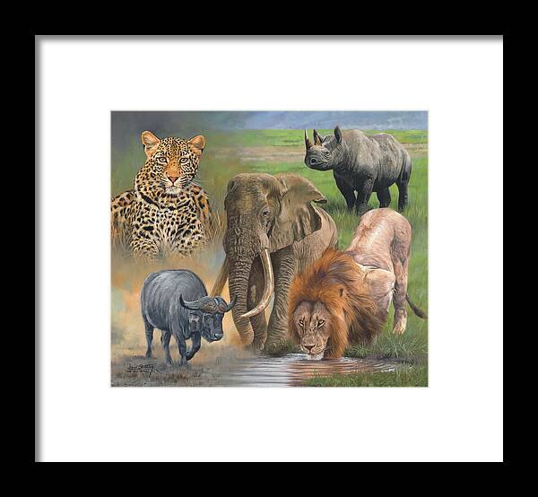 Africa Framed Print featuring the painting Africa's Big Five by David Stribbling