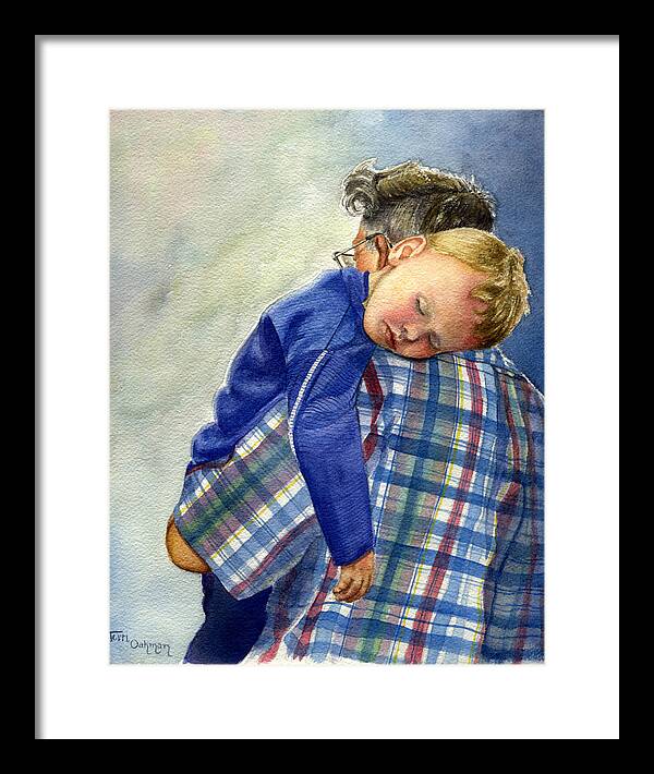 Painting Of A Child With Grandfather Framed Print featuring the painting After a Long Day by Terri Meyer
