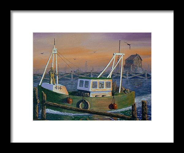 Waterscape Framed Print featuring the painting After the Catch by Ray Nutaitis
