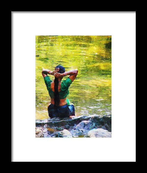 Indian Woman Framed Print featuring the photograph After the River Bathing. Indian Woman. Impressionism by Jenny Rainbow
