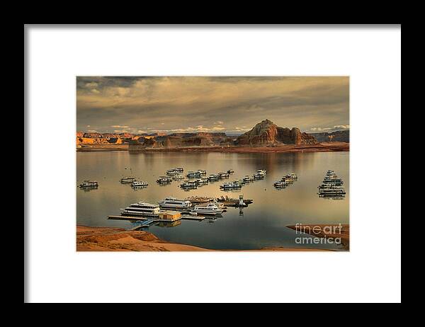 Lake Powell Panorama Framed Print featuring the photograph Afternoon At The Wahweap Marina by Adam Jewell